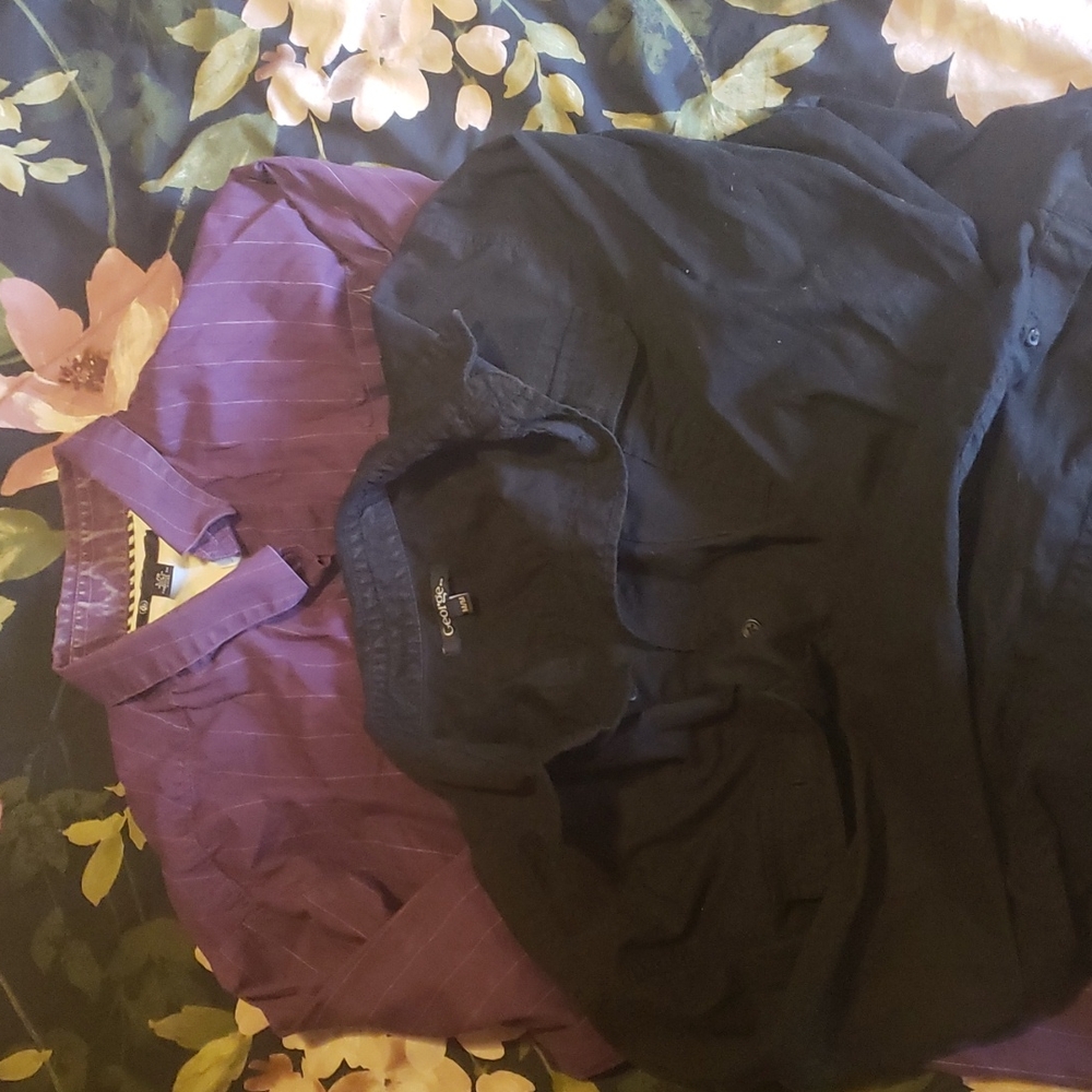 1 large purple volcom dress shirt, 1 med black George dress shirt.